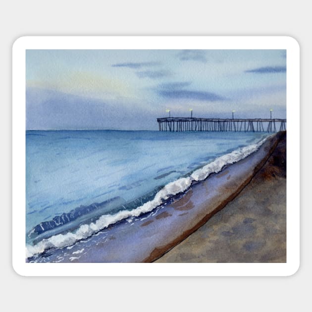 Virginia Beach at Night Fall Sticker by Sandraartist